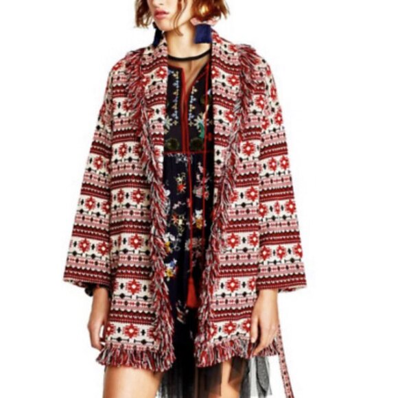 Zara Jacquard Fringe Aztec Print Jacket - Picture 6 of 11